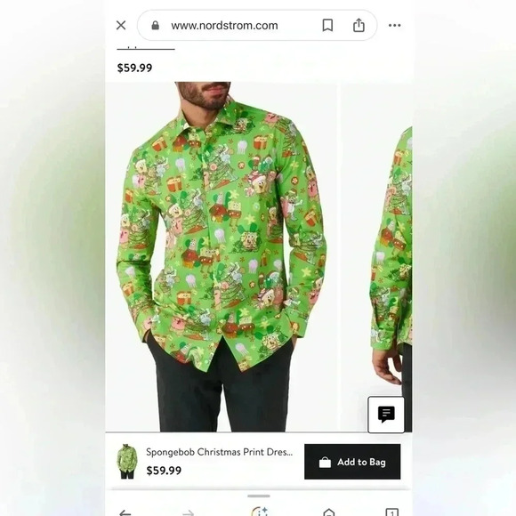 Suitmeister Spongebob Squarepants Christmas Button Up Long Sleeve Shirt Size XL - Picture 4 of 4